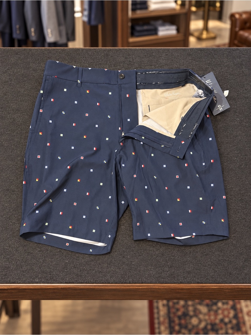 Walter Hagen Navy Swim Hybrids with Multicolor Micro Squares